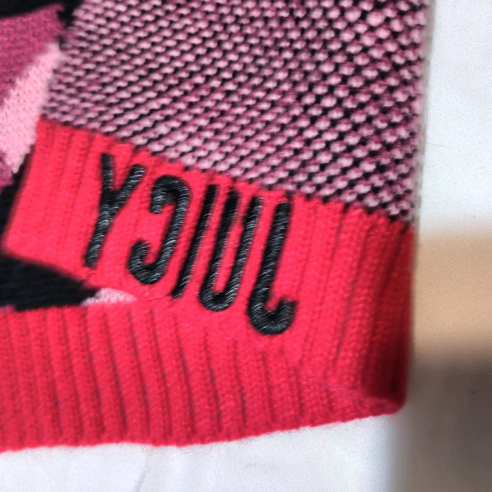 Juicy Couture Pink Red Leopard Print Knit Scarf Embroidered Logo Y2K McBling OS